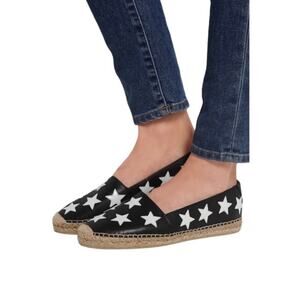 Yves Saint Laurent Black & White Leather Star Flat Espadrilles Size 39 or 9.